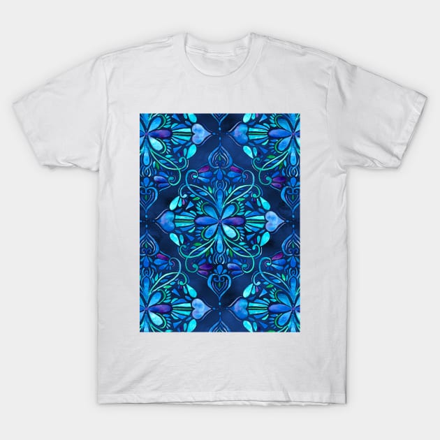 Deep Ocean Art Nouveau Watercolor Doodle T-Shirt by micklyn